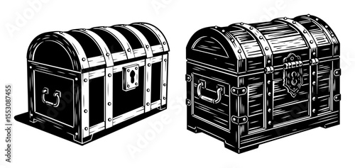 treasure chest pair black and white vector