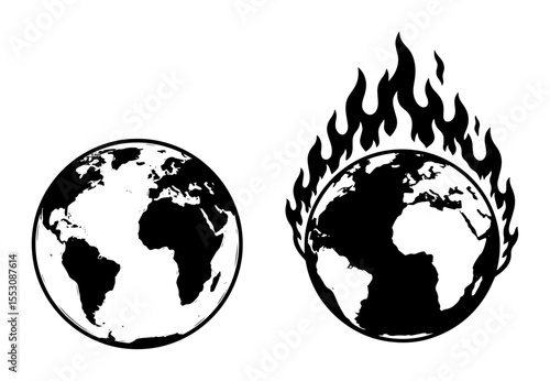 planet earth on fire – global warming concept vector