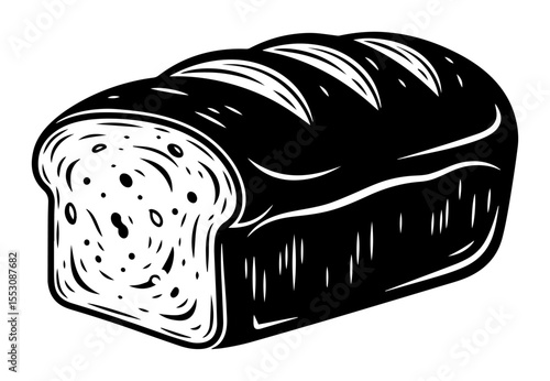 Black and white vector illustration of a loaf of sandwich bread. Vintage engraving style.
