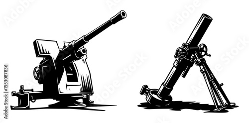 anti-aircraft gun and mortar vector illustration