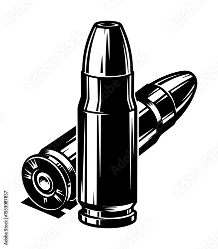 black and white vector of handgun bullets in vintage engraving style