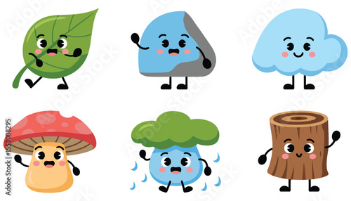 Funny cartoon animal and bird vector set illustration collection