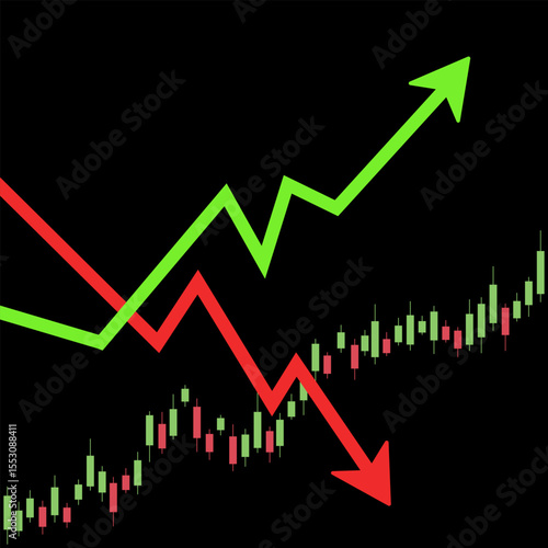 Stock market illustration on black background, business strategy and business concept in global market