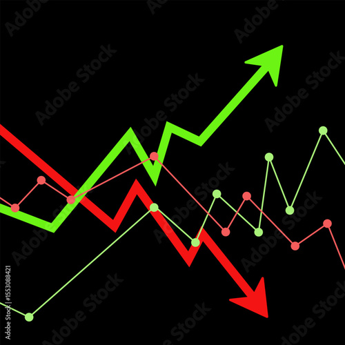 Stock market illustration on black background, business strategy and business concept in global market