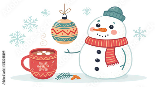 Wallpaper Mural snowman and christmas tree Torontodigital.ca