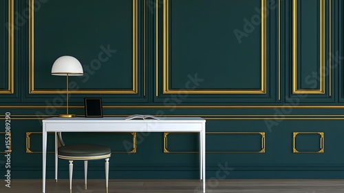 Elegant Teal and Gold Home Office Desk Setup