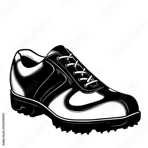 Golf shoes in black and white design on transparent background  