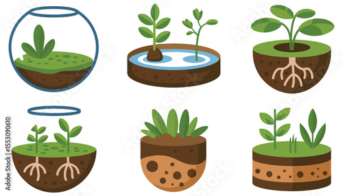A collection of young potted green plants with lush leaves, perfect for a houseplant garden