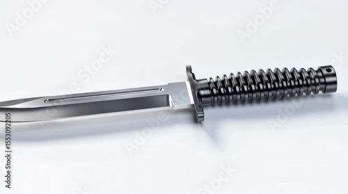 3D render of military tactical knife with serrated design