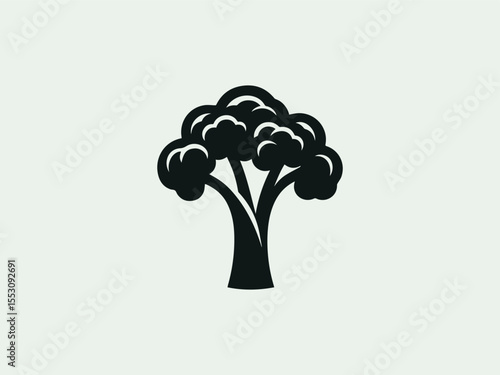 Minimalist black silhouette broccoli vector logo for health food stores or organic markets