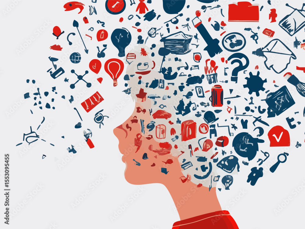 Abstract illustration of busy mind full of ideas and tasks Abstract illustration of busy mind full of ideas and tasks