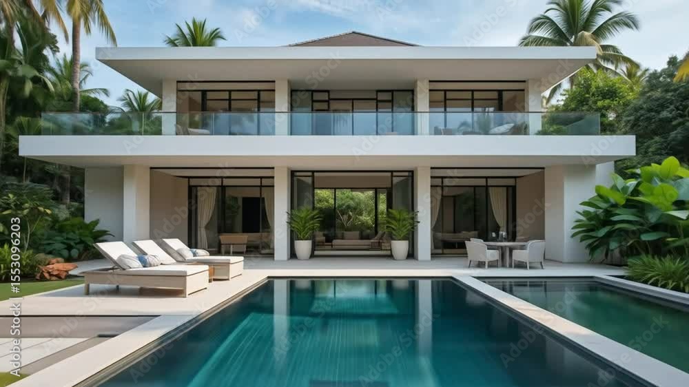 custom made wallpaper toronto digitalModern tropical villa with private pool. Luxury vacation in exotic resort. Palm trees, jungle greenery, minimalist architecture. 4k video