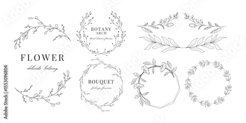 Rustic frames set. Borders for invitations. Botany and floral. Hand drawn whimsical and doodle collection. Leaves elements. Wreath wedding. Round and circles. Bouquets. Spring and summer