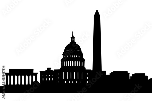 Silhouette of Washington D.C. landmarks including Capitol and Monument  
