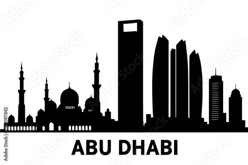 Abu Dhabi city skyline silhouette with iconic buildings and landmarks  