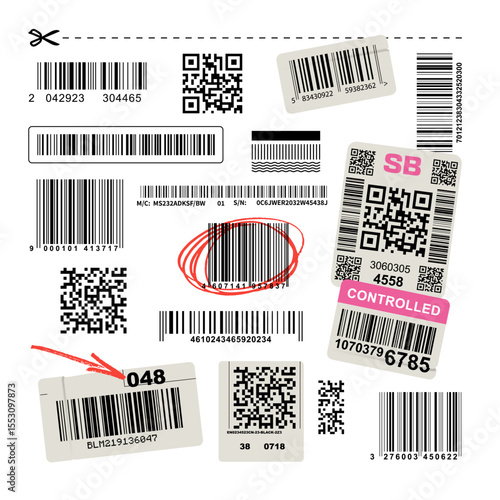 Fictional Barcodes and QR Codes Vector Set