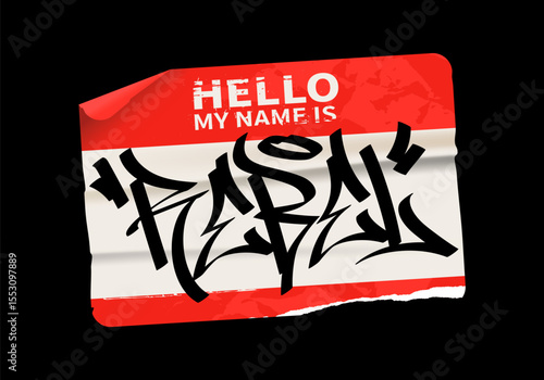 Realistic Hello Sticker with Graffiti Tag My Name Is Rebel
