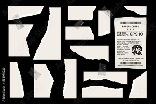 White Torn Paper Pieces Vector Set