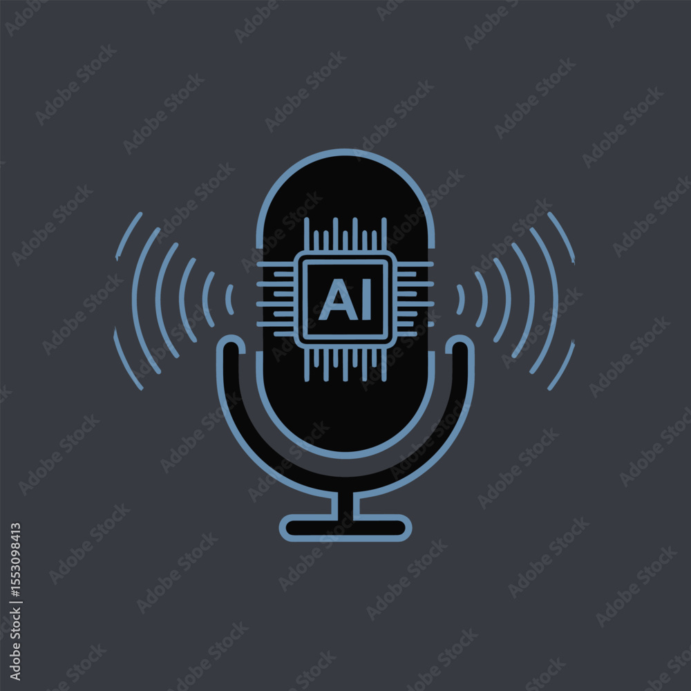 Teal and Purple Gradient A I Powered Microphone Icon with Sound Waves on Dark Gray Background Digital Technology Smart Voice Assistant Concept Illustration Teal and Purple Gradient A I Powered Microphone Icon with Sound Waves on Dark Gray Background Digital Technology Smart Voice Assistant Concept Illustration