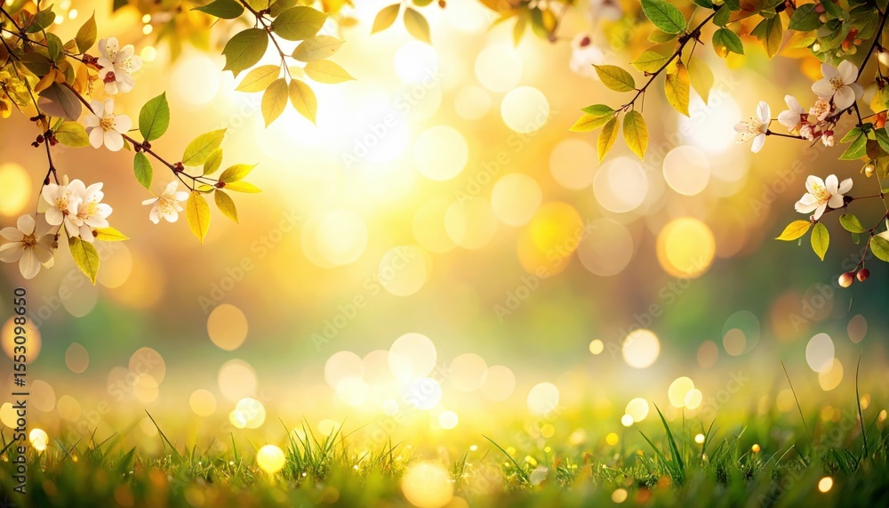 Obraz premium Basking in the warm glow of spring sunshine nature's blossoms outdoor serenity lush environment tranquil viewpoint illuminating beauty