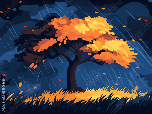 Stormy weather with tree and dark rainy sky