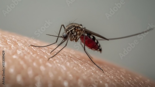 Wallpaper Mural A close-up of a mosquito feeding on human skin, showcasing its detailed features and the skin's texture. Torontodigital.ca