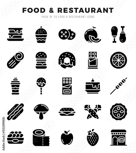 Food and Restaurant. Glyph icons Pack. vector illustration.