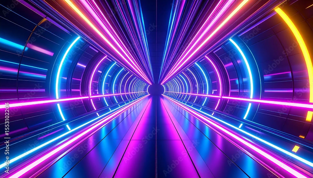 Obraz premium Neon Tunnel with Futuristic Lights.