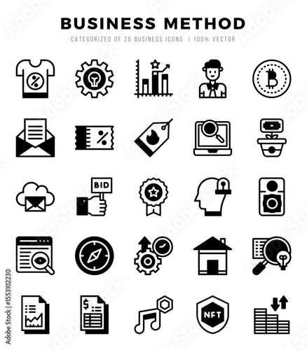 Collection of Business Method 25 Lineal Filled Icons Pack.