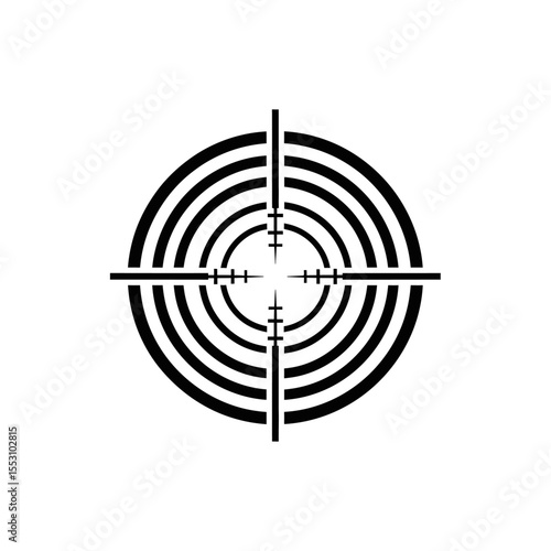 Illustration of a black and white target with concentric circles and crosshairs on a white background
