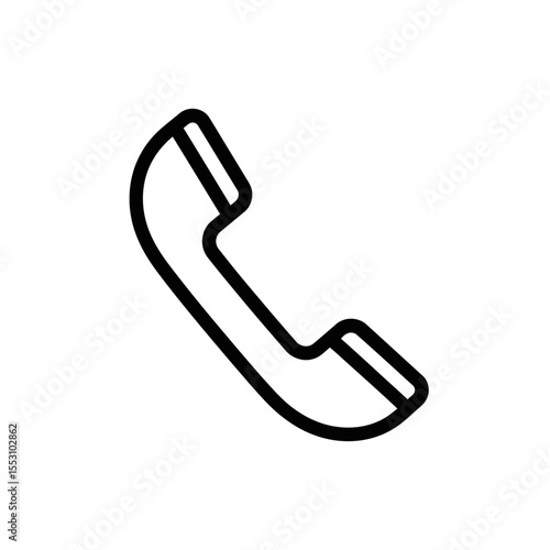 A simple black outline drawing of a landline telephone receiver on a white background isolated