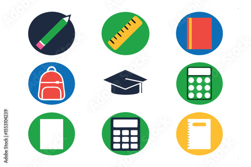 Education Icons: A collection of meticulously crafted icons, symbolizing various facets of learning and scholastic endeavors, ideal for educational platforms, presentations, and design projects.