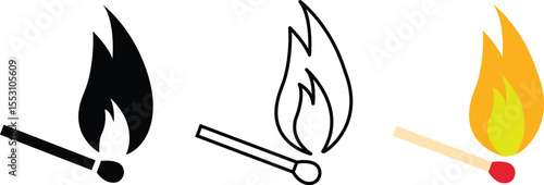 burning match icon on transparent background, Vector Illustration