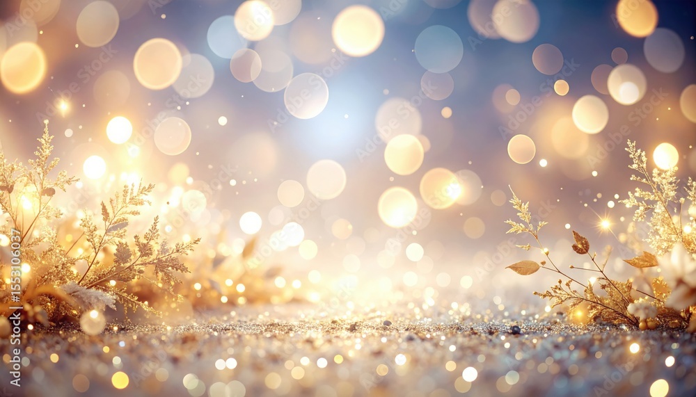 Obraz premium Enchanting golden bokeh lights magical forest abstract photography serene atmosphere close-up view dreamy concept for festive seasons