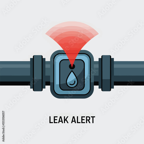 Water Pipe Leak Detection System Alert Red Sensor Indicator Blue Device Dark Gray Pipe Plumbing Maintenance Smart Technology