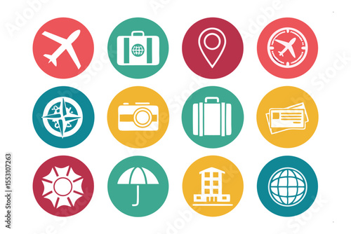 Travel Icons: A vibrant set of travel icons, depicting various symbols, perfectly capturing the essence of journey and exploration.