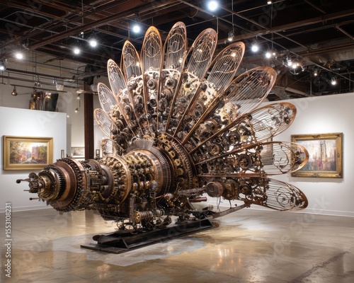 Ornate, mechanical sculpture of a fantastical bird.