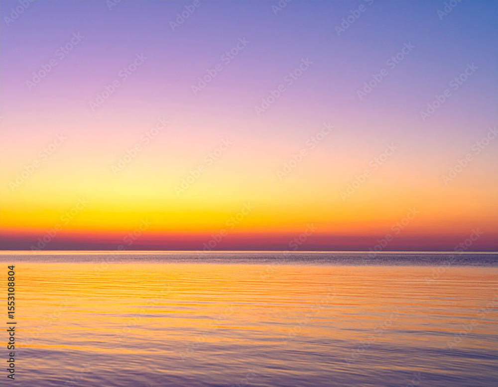 Obraz premium A horizontal color gradient mirroring a sunrise over a calm ocean, from deep violet to golden orange.