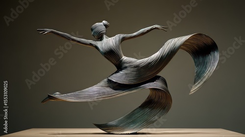A stylized, abstract sculpture of a dancing figure.