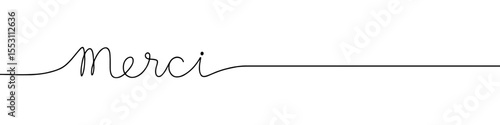 Merci inscription continuous one line drawing with word. Minimalistic drawing of phrase illustration.