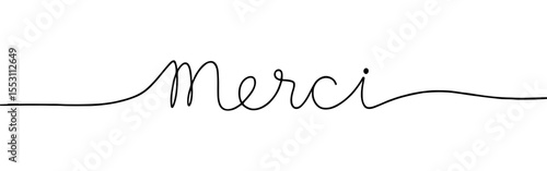 Merci inscription continuous one line drawing with word. Minimalistic drawing of phrase illustration.