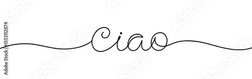 Ciao inscription continuous one line drawing with word. Minimalistic drawing of phrase illustration.