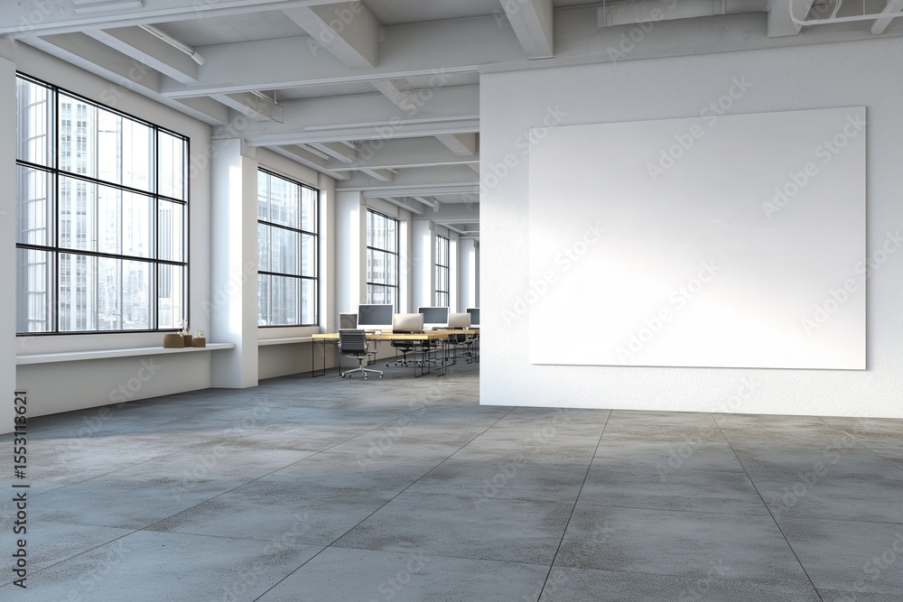 Fototapeta premium White open space office interior, mock up wall