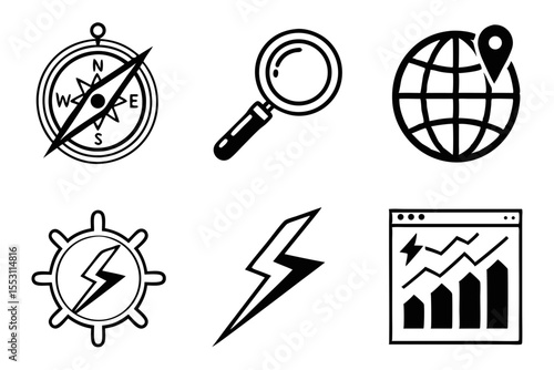 vector illustration of a magnifying glass with a compass