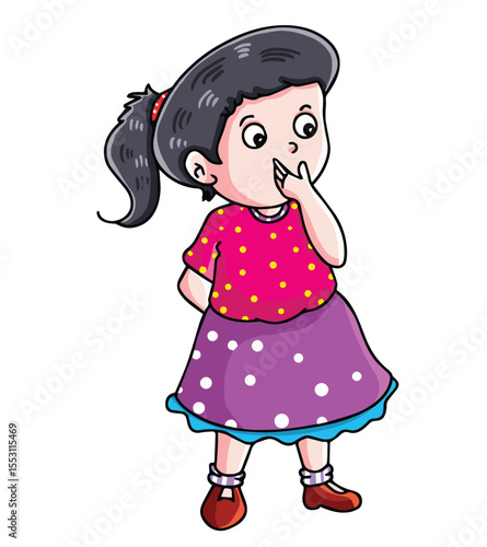 Cute cartoon hand drawn vector little girl watching surprisingly clipart.