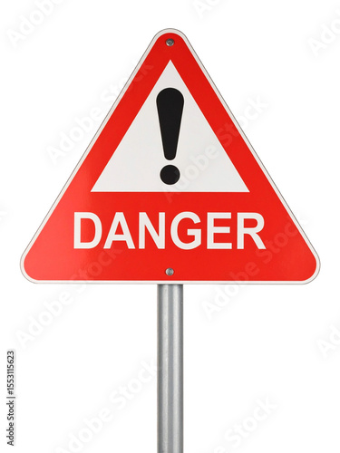 Red exclamation danger sign for warning messages. Suitable for safetythemed designs, hazard alerts, caution symbols in presentations, posters, and websites.