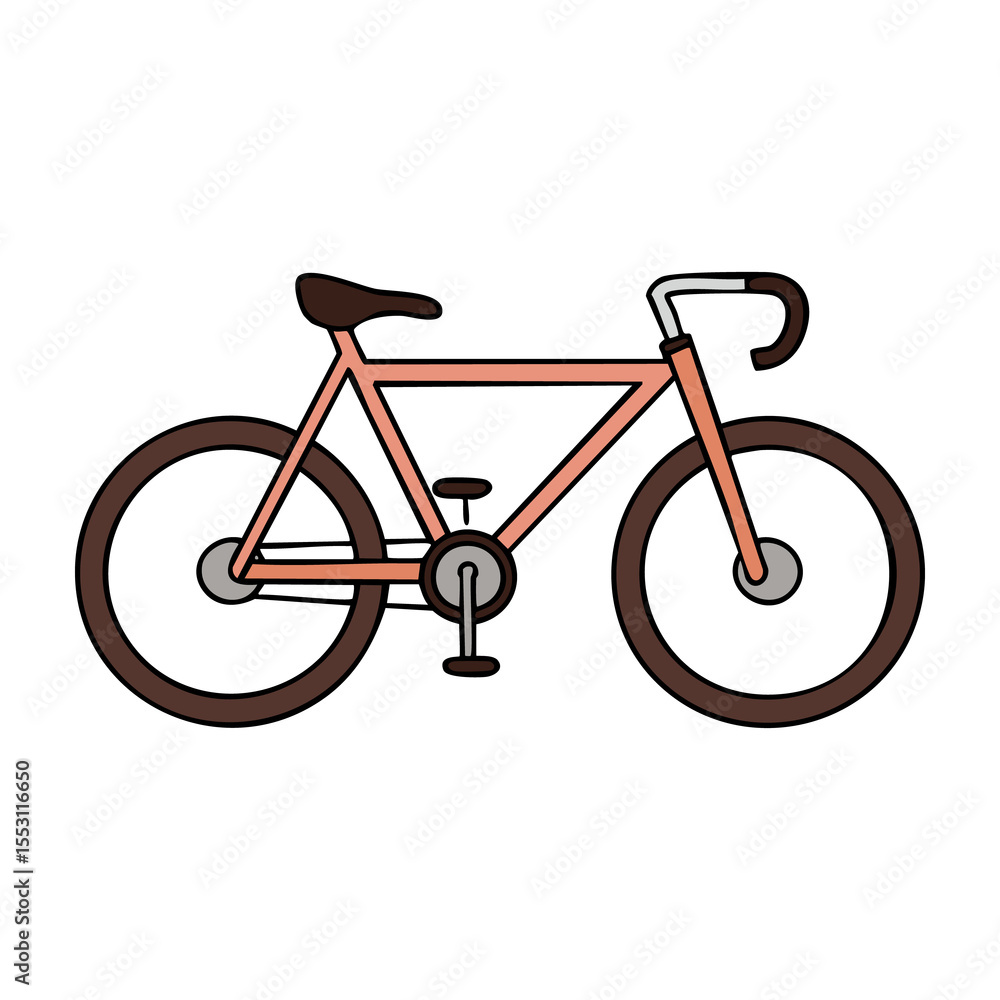 Bicycle design featuring a simple and modern style with orange frame and brown tires suitable for urban commuting. PNG image, transparent background Bicycle design featuring a simple and modern style with orange frame and brown tires suitable for urban commuting. PNG image, transparent background