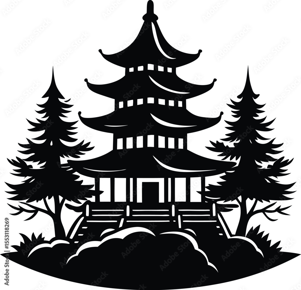 Obraz premium Silhouette of a Pagoda
