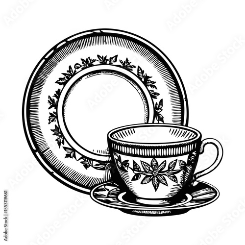 Vintage holiday teacup and saucer set.  Elegant dinnerware with floral design, perfect for holiday celebrations.  This antique tea set is ideal for creating holiday etching designs.