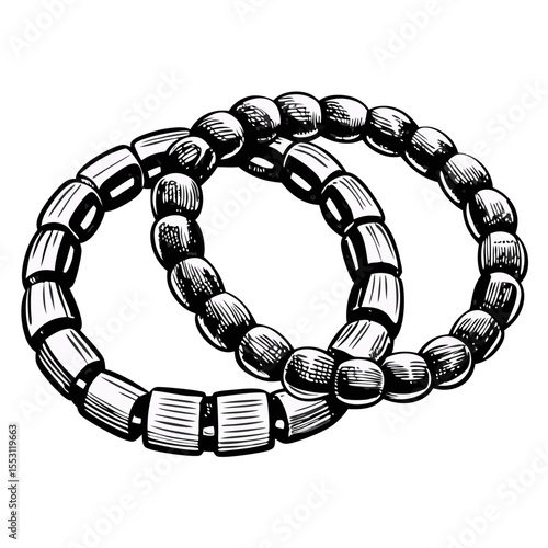 Beaded bracelets sketch, detailed hand drawn illustration of two bracelets with colorful beads. Stylish jewelry design perfect for fashion magazines and websites.